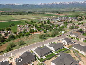 Aerial perspective of suburban area featuring mountains
