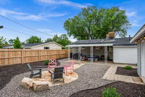 View of patio featuring a fenced backyard and an outdoor living space