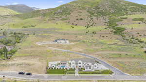 Aerial view of a mountain backdrop