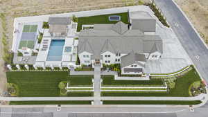 Drone / aerial view of a pool area