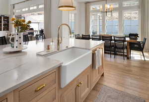 Kitchen with a sink, light wood finished floors, and healthy amount of natural light