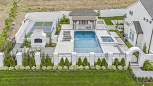 Drone / aerial view of a pool