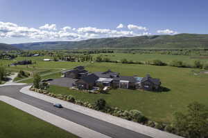Overview of rural landscape with mountains
