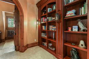 Detailed view of baseboards and carpet floors