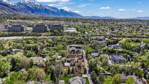 Drone / aerial view of a mountainous background