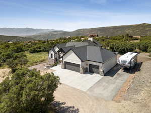 View from above of property featuring mountains
