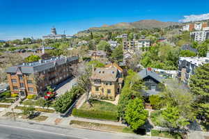Bird's eye view of a mountain backdrop