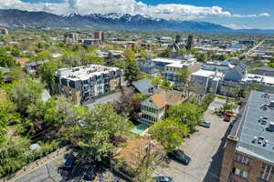 Aerial view of a mountain backdrop