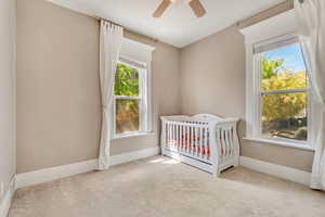 Bedroom featuring multiple windows, carpet, and baseboards