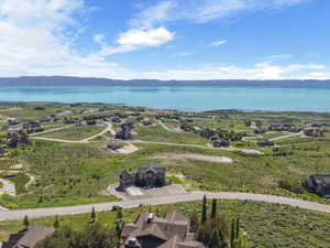 Aerial view of a water and mountain view