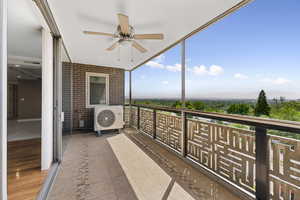Balcony with ceiling fan and ac unit