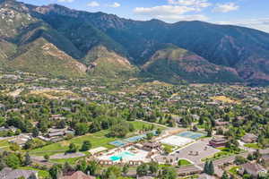 Aerial view featuring a mountain view