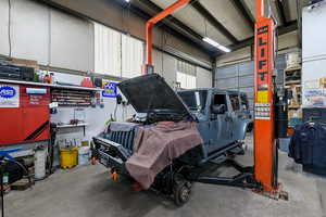 Garage with a workshop area