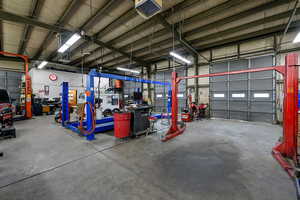 Garage with a workshop area