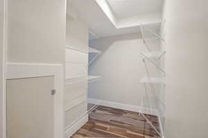 Walk in closet featuring wood finished floors