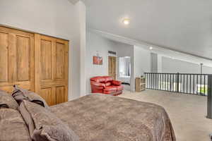 Spacious Loft Family Room Newly Carpeted Loft with vaulted ceiling and recessed lighting