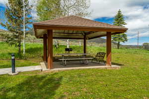 Crestview community Al Fresco Dining featuring a great BBQ area for grilling under the gazebo and a patio area.