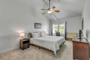 Large 17' x 10' Upstairs Bedroom featuring mountain views,vaulted ceilings, new grey traffic master carpet, a ceiling fan and 8'x7' Walk-In Closet.