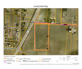 Aerial map of property and surrounding area with property parcel outlined