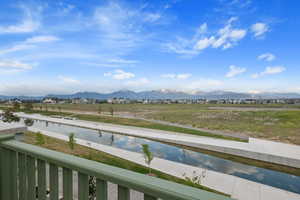 View of mountain backdrop with a large body of water