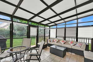 Sunroom / solarium with lofted ceiling and an outdoor living space