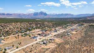 Aerial view of mountains and a desert landscape