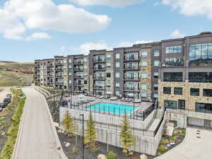 Community pool with fence