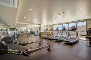 Gym featuring recessed lighting