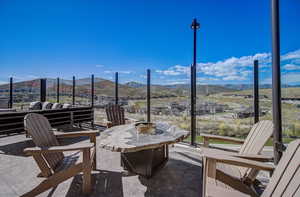 View of patio featuring a mountain view