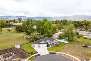Drone / aerial view of a mountain backdrop