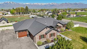 Aerial perspective of suburban area with mountains