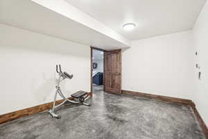 Workout area with baseboards