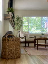 Living area featuring plenty of natural light and light wood-style floors