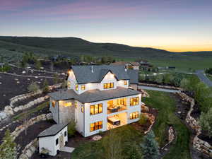 Aerial view at dusk of a mountain view