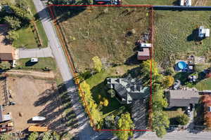 Aerial view of property's location with property parcel outlined