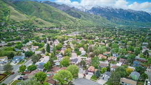Bird's eye view of a mountainous background