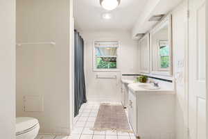 Full bathroom that services the three bedrooms on the second floor
