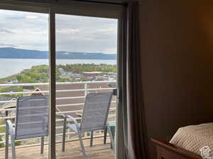 Balcony featuring Bear Lake  and mountain view