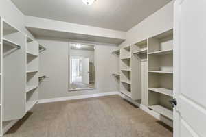 Walk in closet with carpet floors