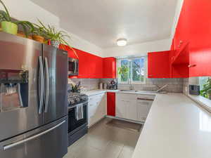 Kitchen featuring stainless steel appliances, a sink, healthy amount of natural light, and decorative backsplash
