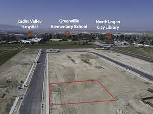 Aerial overview of property's location featuring property boundaries highlighted