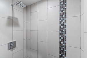 Bathroom view of tiled shower