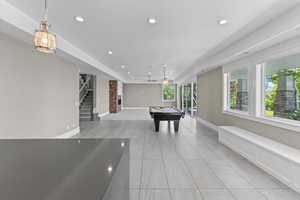 Game room featuring recessed lighting, light tile patterned flooring, and billiards