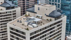 View of rooftop with hot tub and barbecue from above the South Tower