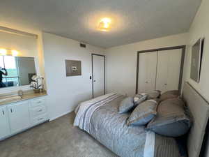 Bedroom also has a vanity and sink.