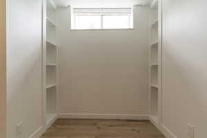 Spacious closet with light wood-style floors