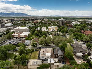 Drone / aerial view of a mountainous background