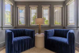 Sitting room featuring crown molding