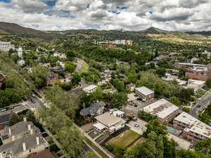 Aerial view of a mountain backdrop