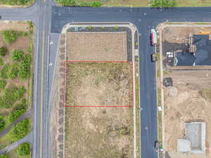 Aerial view of property's location featuring property parcel outlined